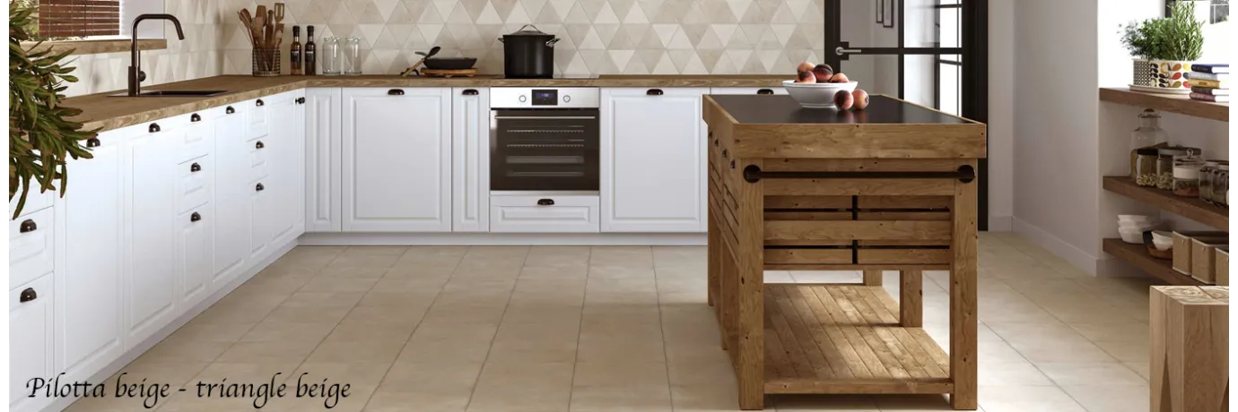 Carrelage mur intérieur traditionnel terre cuite Pilotta triangle beige pour la cuisine