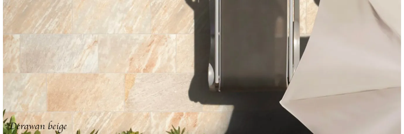 Carrelage sol extérieur effet pierre de bali Derawan Beige pour le contour de la piscine