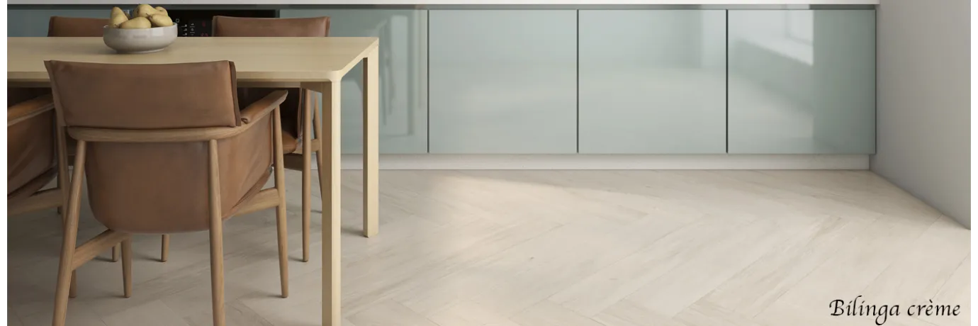 Carrelage intérieur imitation parquet bilinga crème pour la cuisine