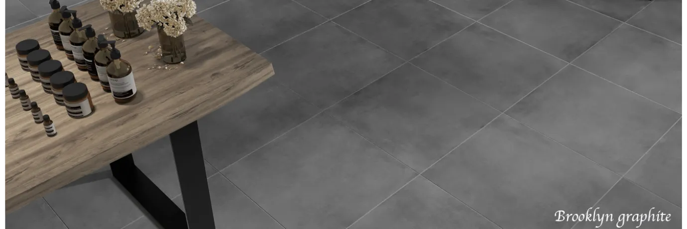 Carrelage intérieur effet béton Brooklyn graphite pour un magasin