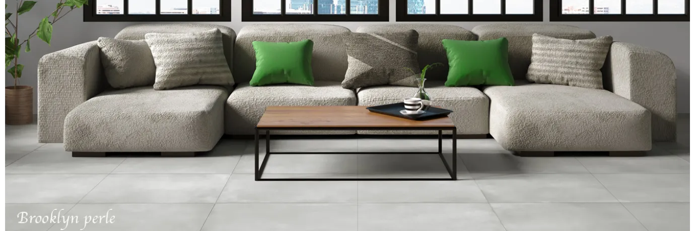 Carrelage intérieur effet béton Brooklyn perle pour le séjour