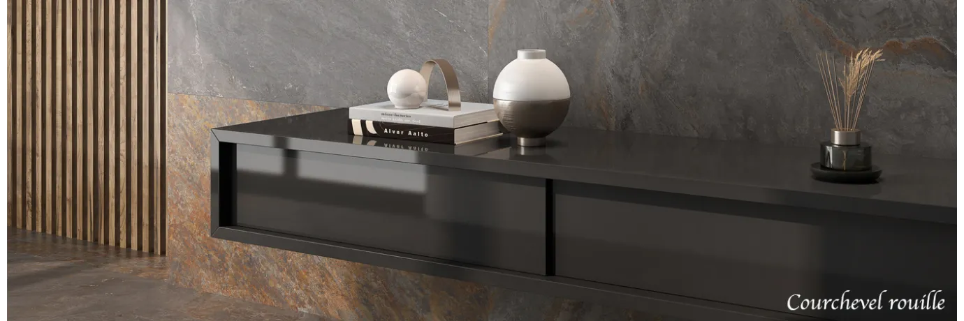 Carrelage intérieur effet pierre naturelle Courchevel rouille pour le hall d'entrée