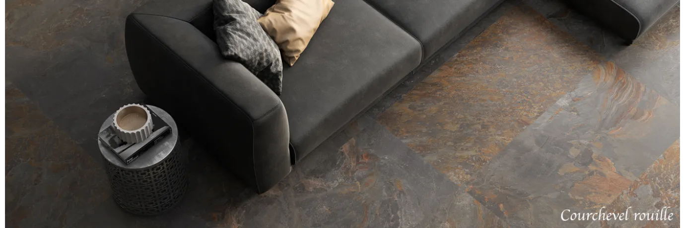 Carrelage intérieur effet pierre naturelle Courchevel rouille pour le salon 