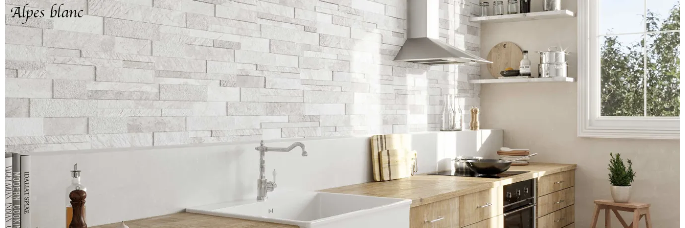 carrelage pierre de parement Alpes blanc pour la cuisine