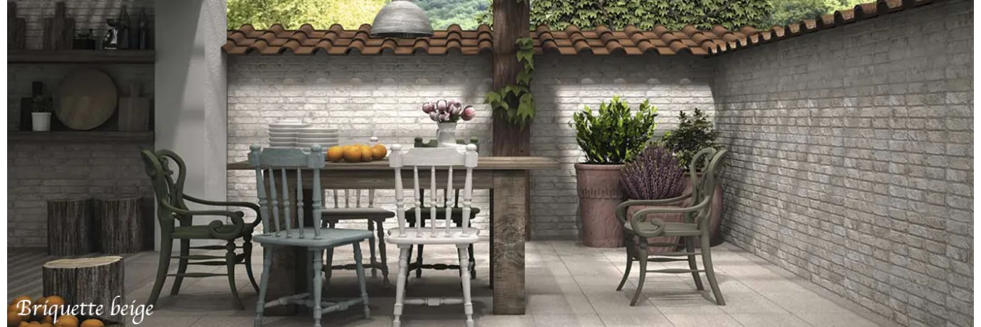 carrelage pierre de parement briquette beige pour le salon de jardin