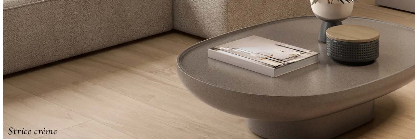 Carrelage sol imitation parquet Strice crème couleur beige pour le séjour