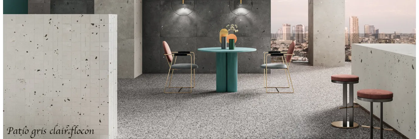 carreaux extérieur moderne patio gris clair pour un rooftop.