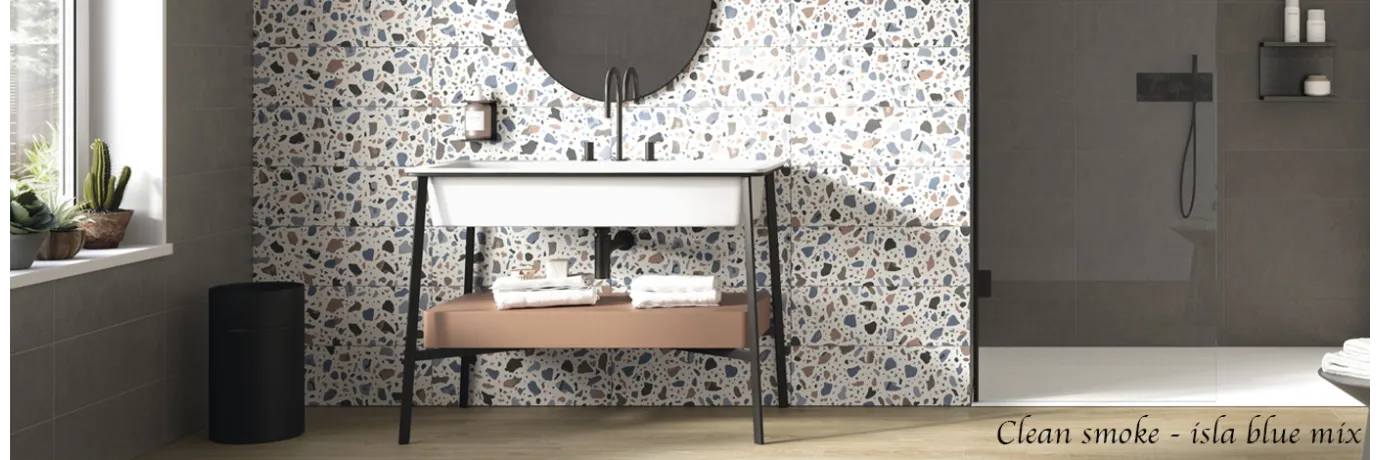 carrelage salle de bain zen clean smoke et dexor terrazo 