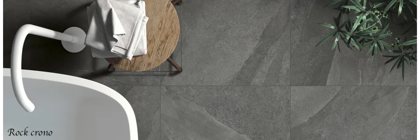Carrelage extérieur effet pierre rock crono gris anthracite pour le sol de la salle de bain