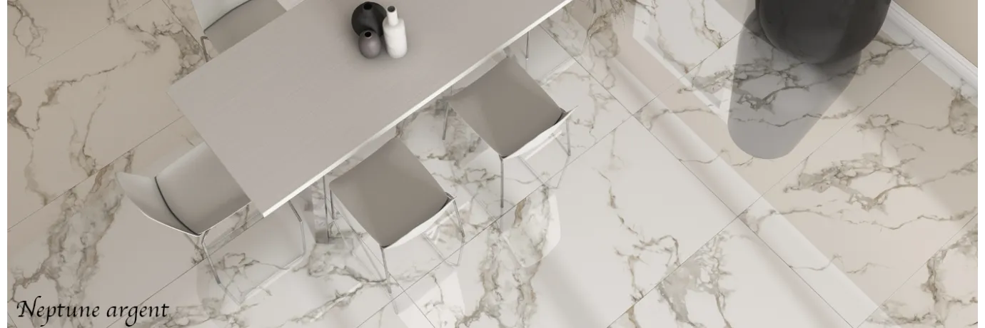 carrelage intérieur poli neptune argent effet marbre pour le soll de la salle à manger style dubai