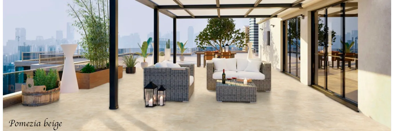 Carrelage sol extérieur effet pierre travertin Pomezia beige pour la terrasse