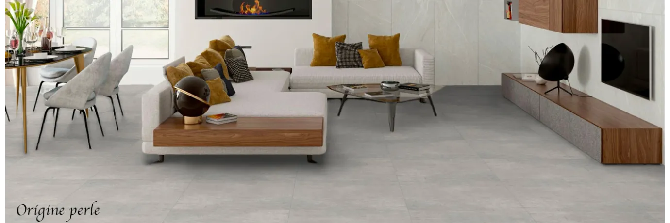 Carrelage sol effet béton Origine perle pour le salon