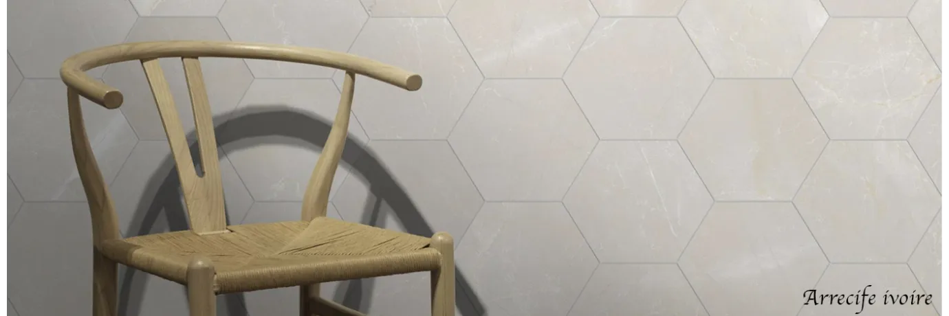 Carrelage intérieur hexagonal arrecife ivoire pour le hall d'entrée