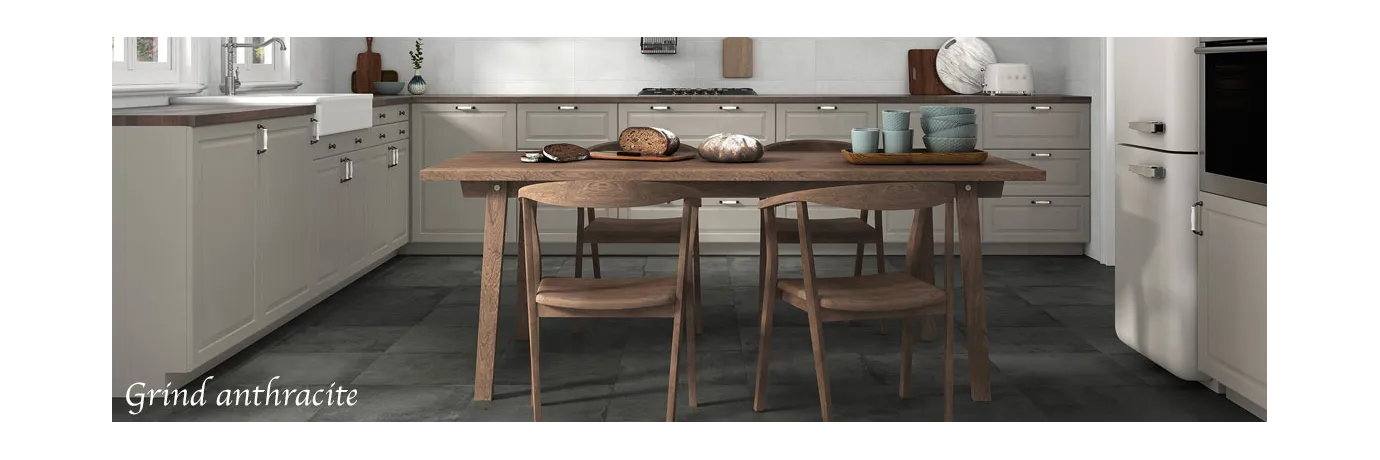 Carrelage sol moderne Grind anthracite pour le sol de la cuisine