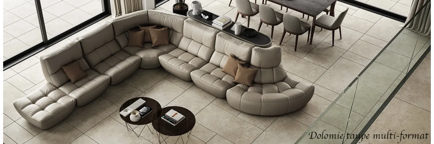 carrelage intérieur effet pierre dolomie taupe multi format pour le séjour 