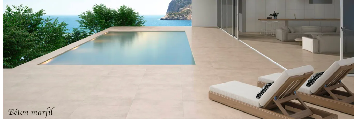 Carrelage sol extérieur moderne Béton marfil beige pour le contour de la piscine