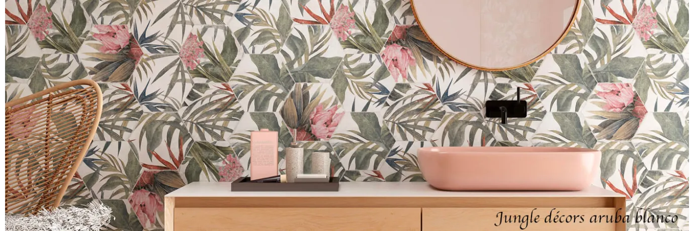 Carrelage sol et mur hexagonal Jungle decors aruba blanco pour le mur de la salle de bain