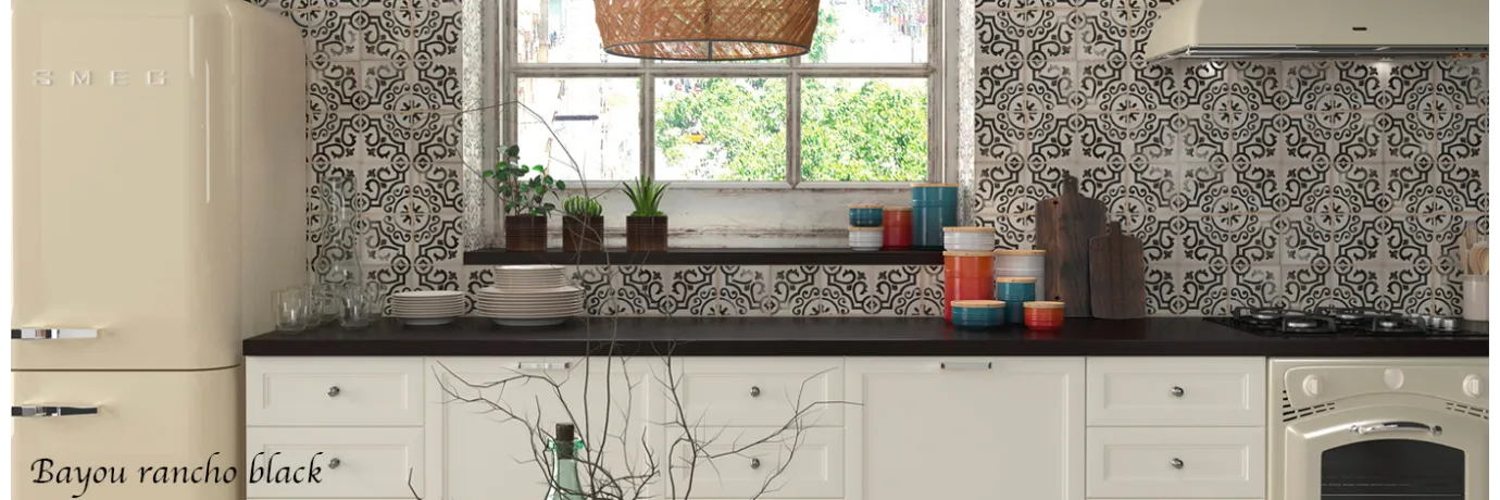 carrelage ciment bayou rancho noir et beige pour le mur de la cuisine 