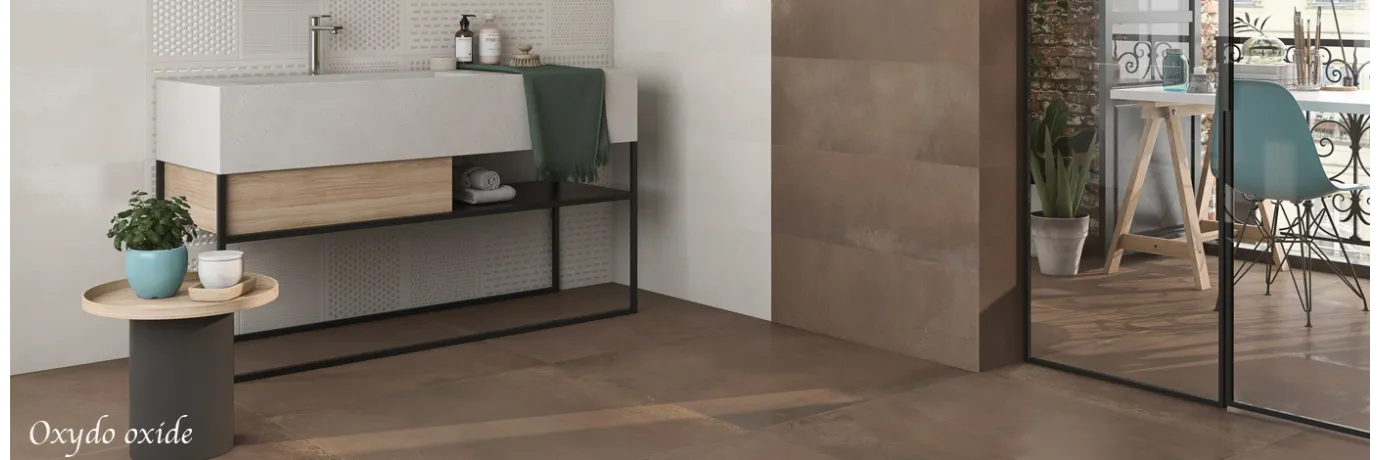 carrelage sol oxyd marron effet métal pour le sol de la salle de bain
