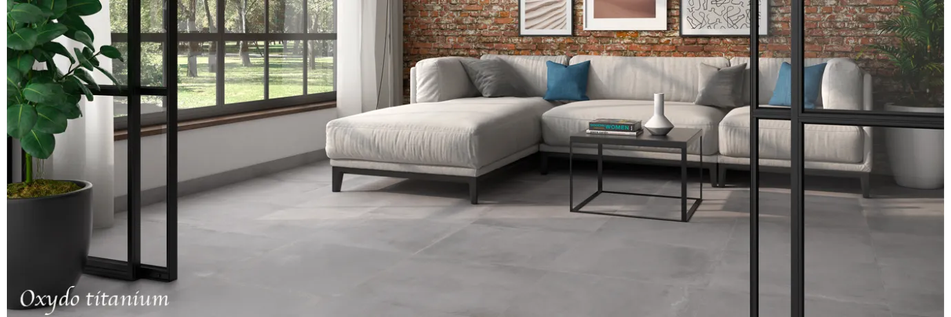 Carrelage sol effet métal Oxydo titanium couleur gris pour la chambre