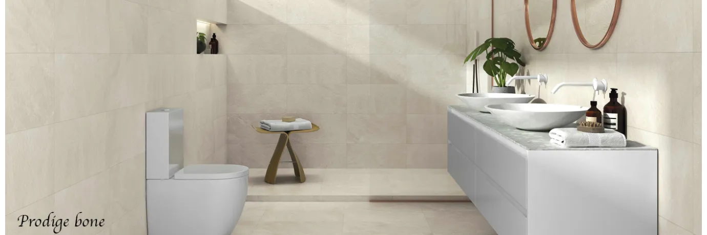 Carrelage sol effet pierre Prodige bone couleur beige pour l salle de bain
