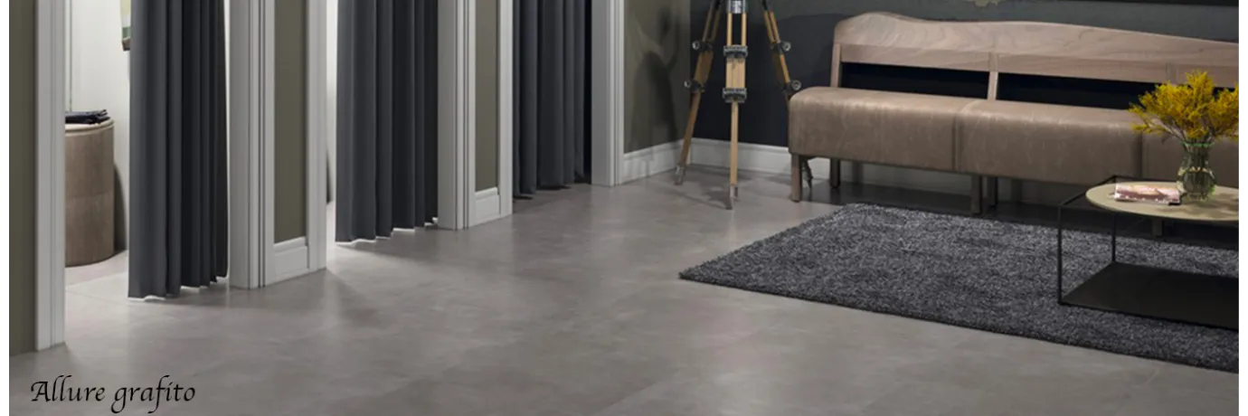 Carrelage sol moderne Allure grafito gris anthracite pour le sol du salon