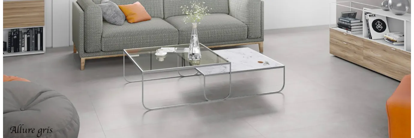 carrelage intérieur tendance allure gris claire pour le sol du salon