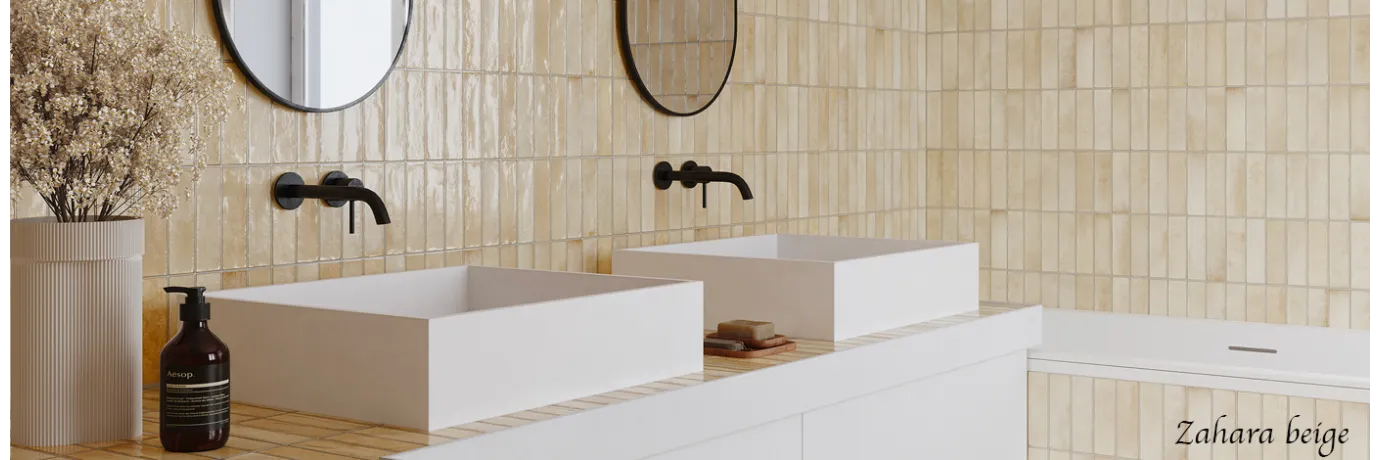 Carrelage mur effet zellige Zahara beige pour la salle de bain