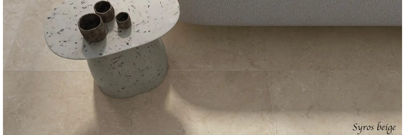 Carrelage sol effet travertin Syros beige pour le salon 