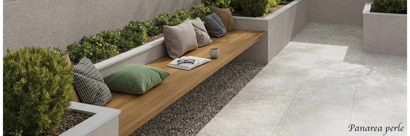 Carrelage sol extérieur effet pierre travertin Panarea perle R11 pour la terrasse style design