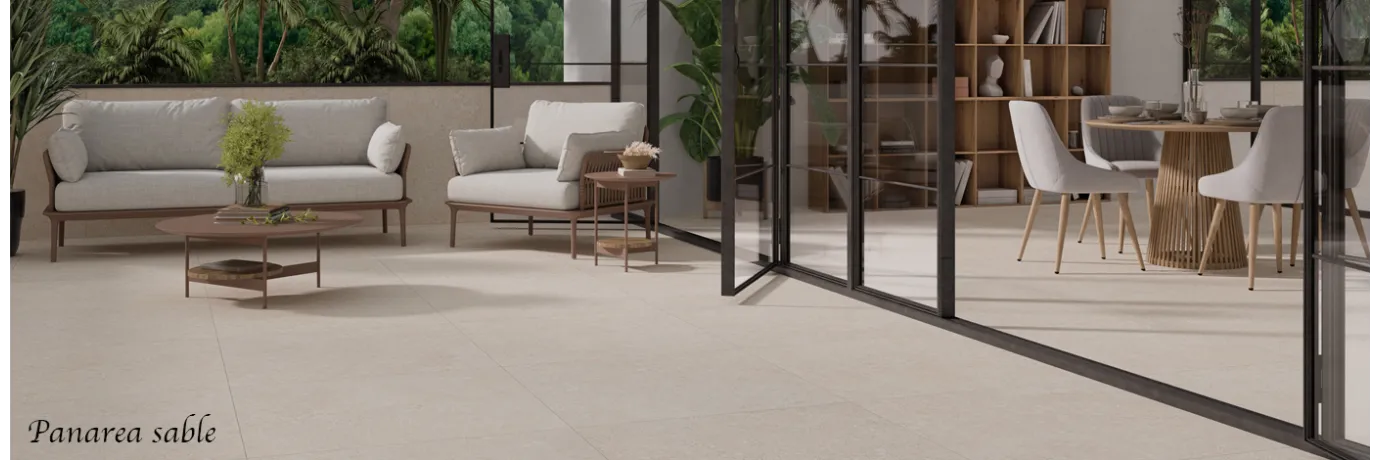 Carrelage sol extérieur effet pierre travertin Panarea sable beige R11 pour la terrasse 