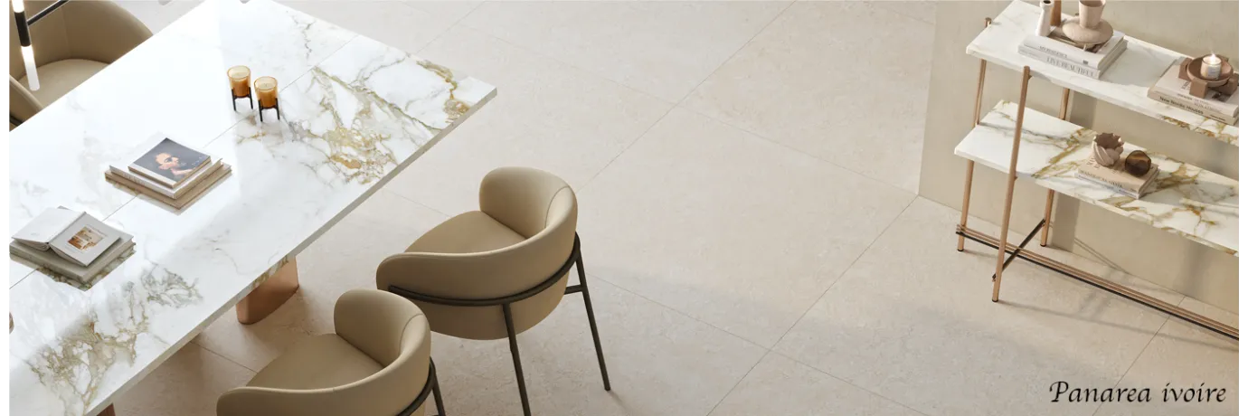 Carrelage sol effet Travertin Panarea ivoire beige clair pour le sol de la cuisine