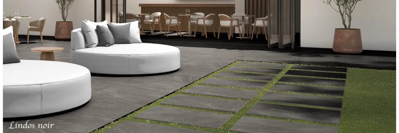 Dalle extérieur Lindos noir pour la terrasse extérieur style déco classe
