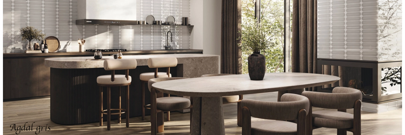 Carrelage mur effet zellige Agdal gris pour le mur de la cuisine