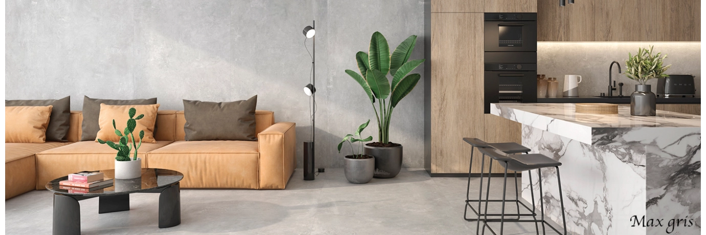 Carrelage sol moderne Max gris pour le salon et la cuisine style déco cocooning