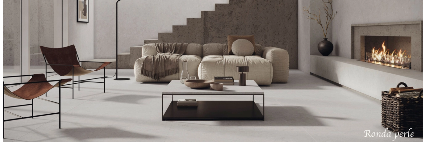 Carrelage sol effet pierre naturelle Ronda perle pour le salon style déco classe