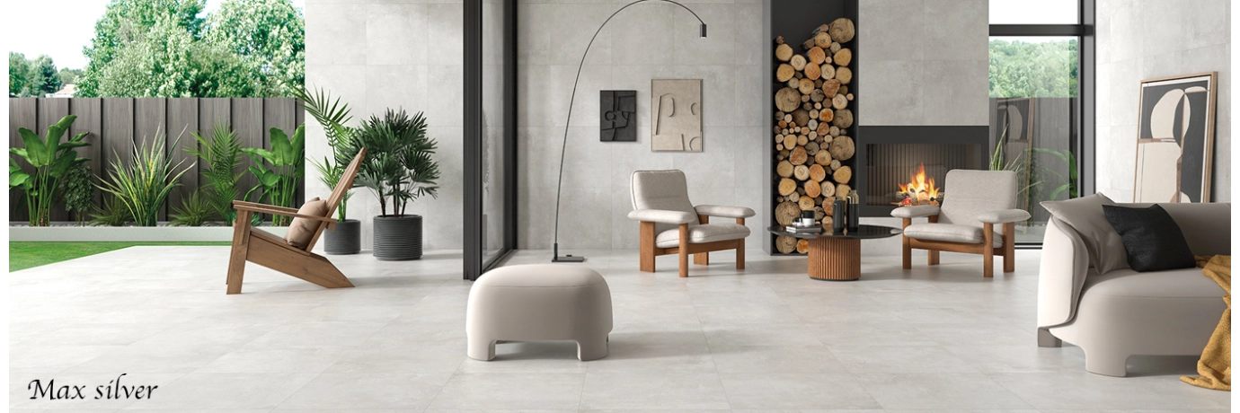 Carrelage sol moderne Max silver couleur gris perle pour le salon style déco cocooning