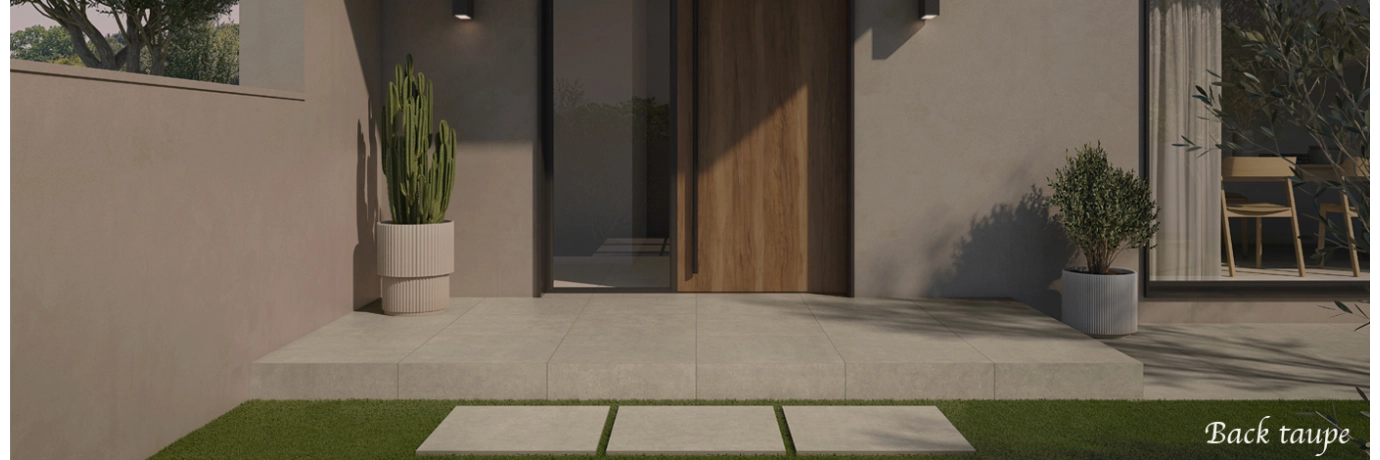 dalle extérieur back 2.0 taupe pour l'entrée de la maison