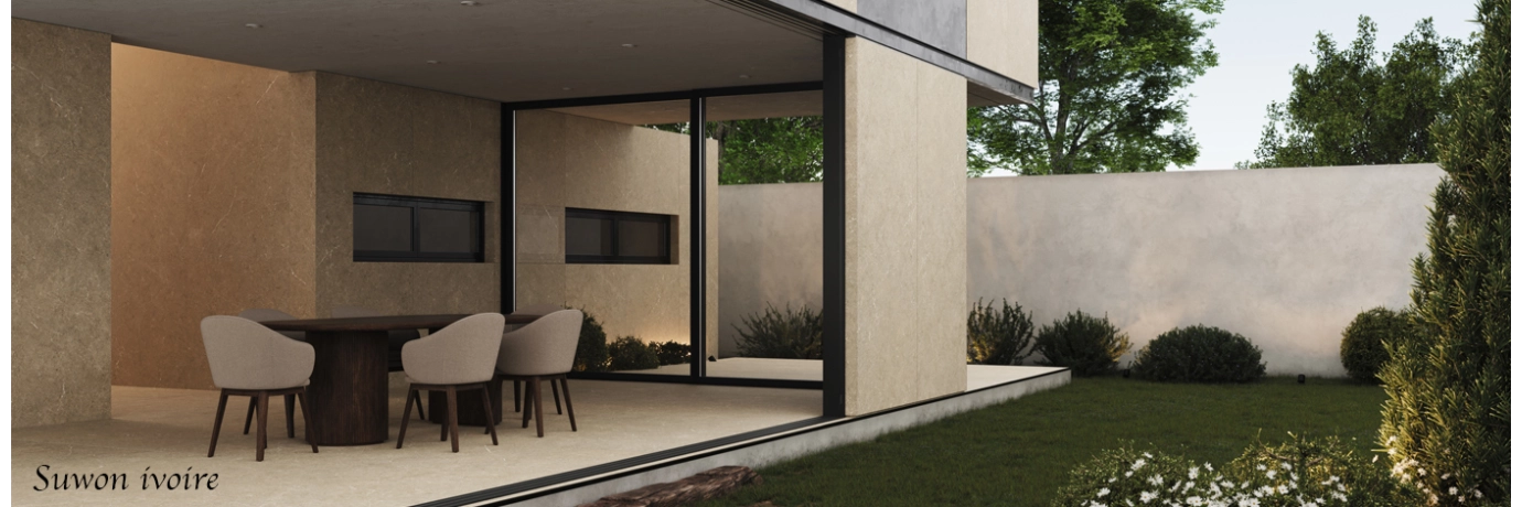 Carrelage sol extérieur effet pierre Suwon beige pour la terrasse