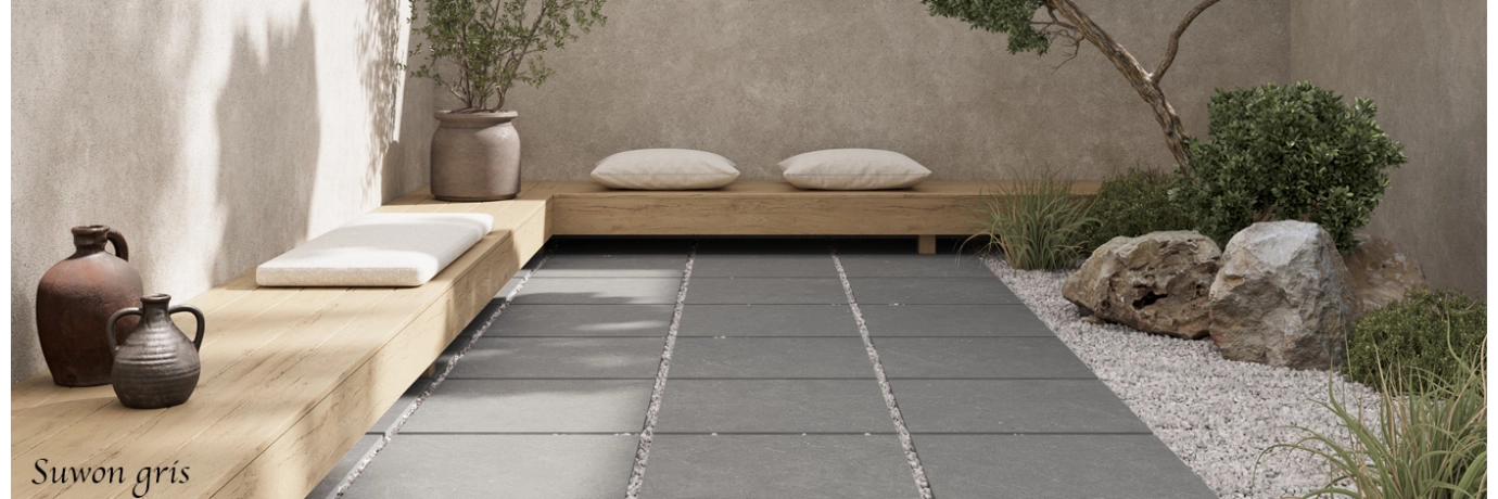 Dalle extérieur Suwon 2.0 perle pour la terrasse style déco jardin japonais