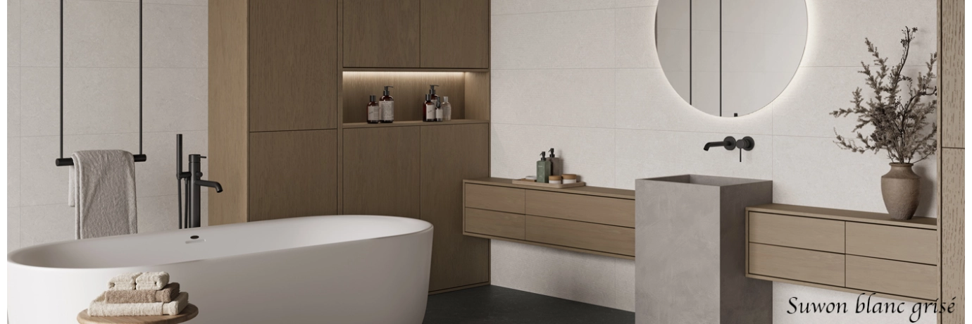 Carrelage mur Suwon blanc grisé pour la salle de bain style déco calme Carrelage mur Suwon blanc grisé pour la salle de bain style déco calme