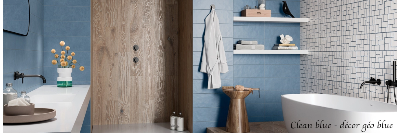 carrelage salle de bain zen clean blue et décor géo blue