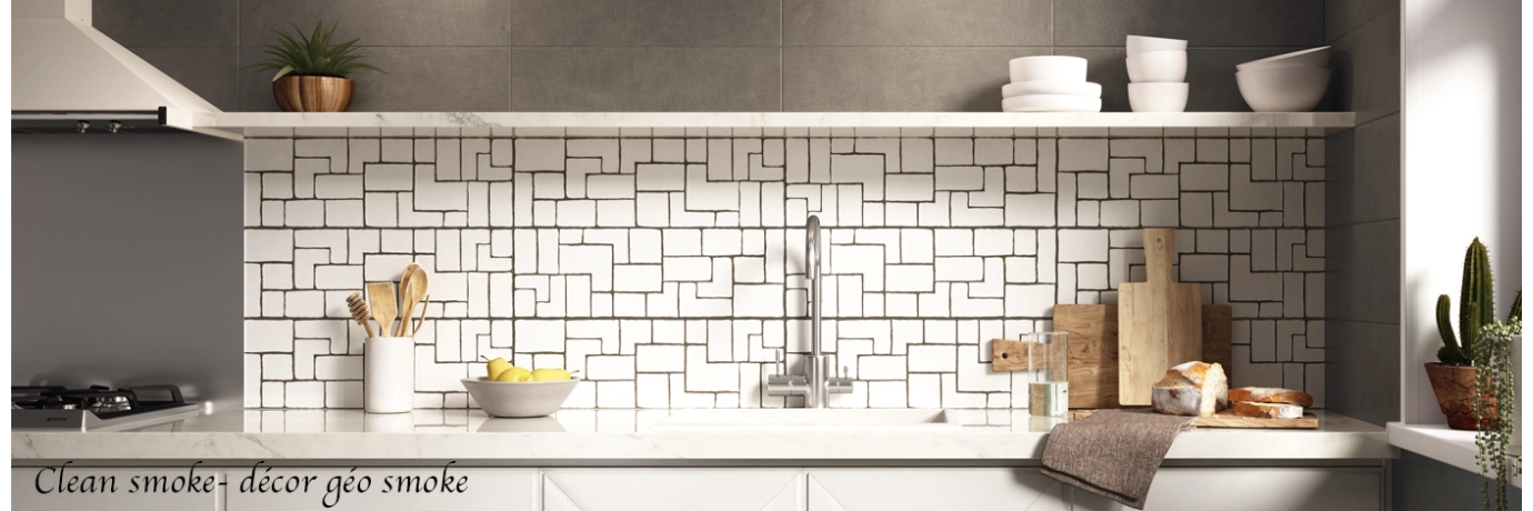 Carrelage mur Clean décor géo smoke pour le mur de la cuisine