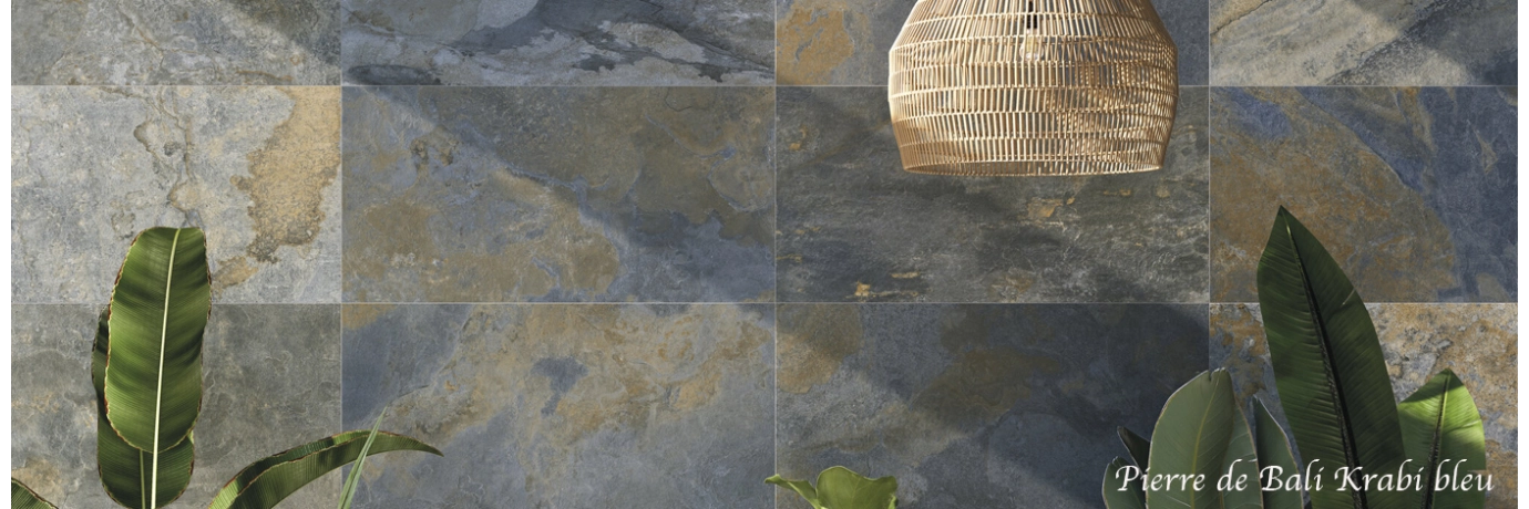 Carrelage effet pierre de bali Krabi bleu pour la salle de bain