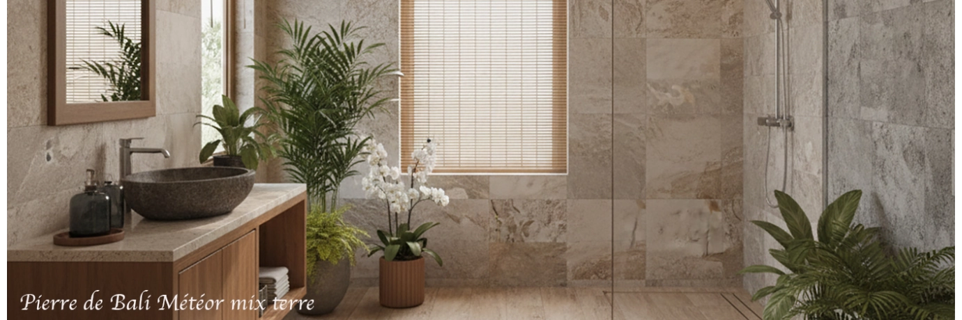 Carrelage effet pierre de Bali météor mix terre pour la salle de bain