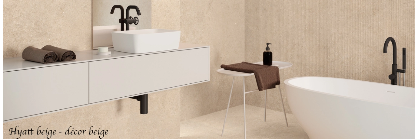 Carrelage mur effet pierre Hyatt décor beige pour le mur de la salle de bain
