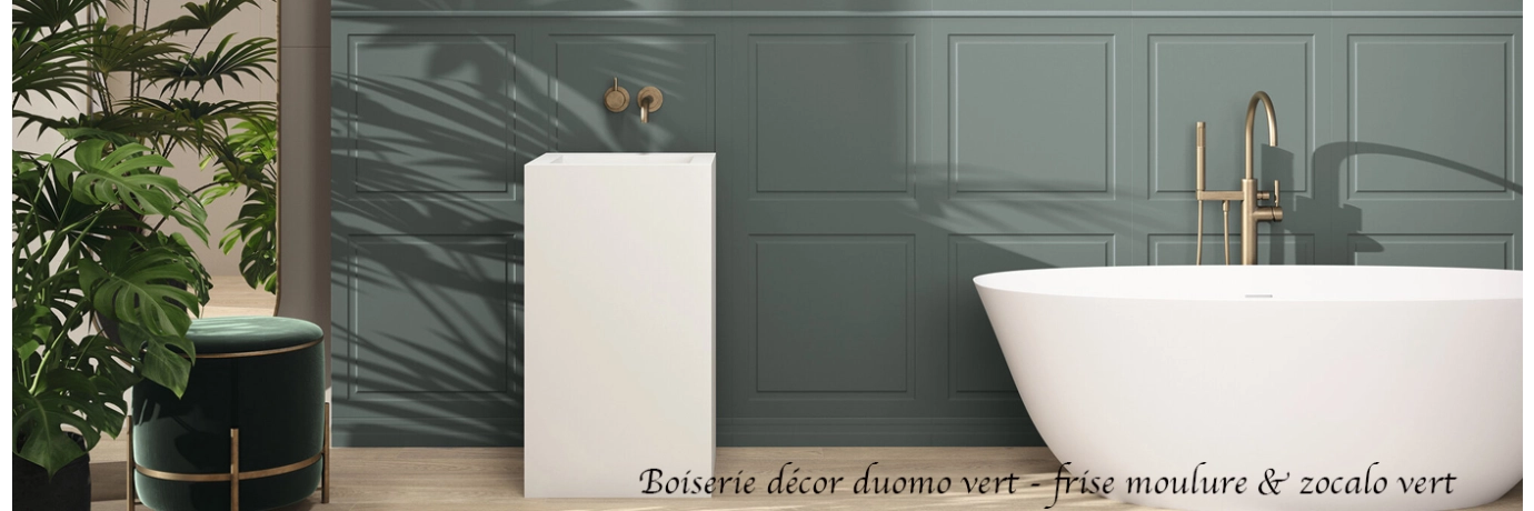 Carrelage mur Boiserie décor duomo vert et frise zacola et moulure pour la salle de bain style zen classe Carrelage mur Boiserie décor duomo vert et frise zacola et moulure pour la salle de bain style zen classe