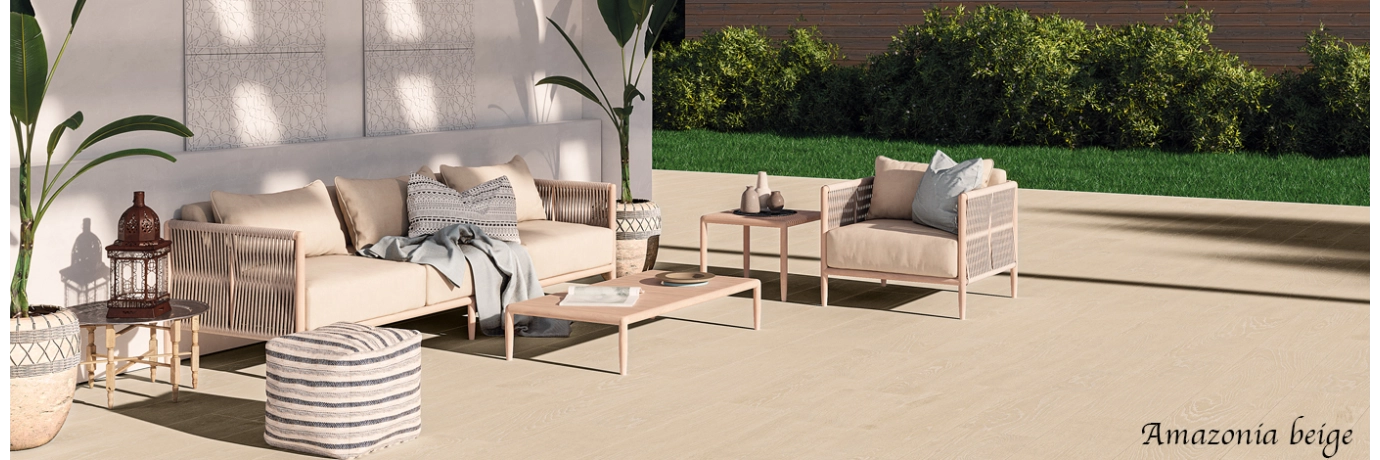 Dalle extérieur effet bois Amazonia 2.0 beige pour la terrasse style déco nature