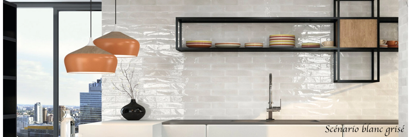 Carrelage salle de bain rétro Scénario blanc grisé et décor pour le mur de la cuisine