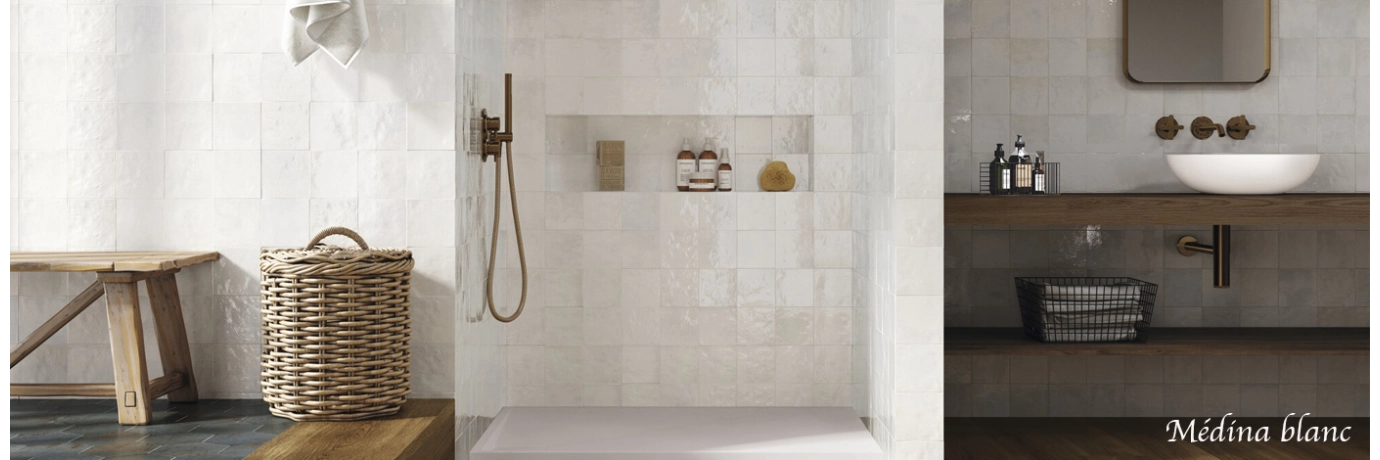 Carrelage mur effet zellige Médina blanc pour la salle de bain